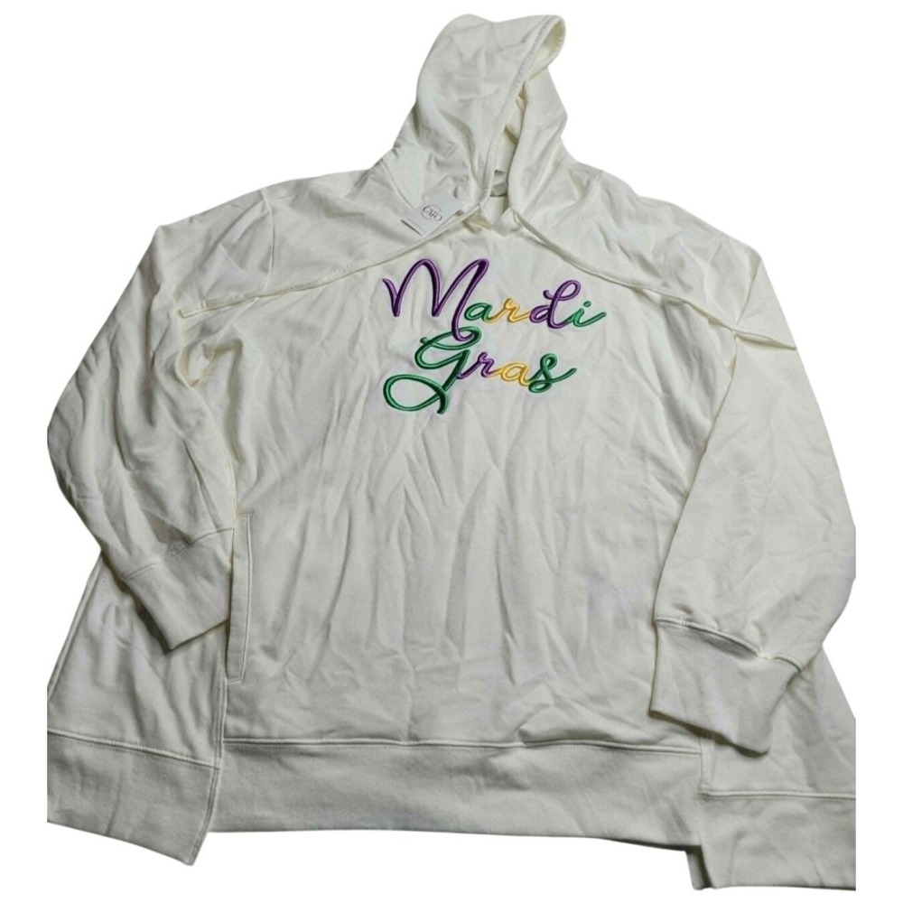 NEW Cato Mardi Gras Embroidered White Hooded Sweatshirt Women's 18/20W NWT